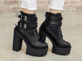 Buckle Lace Up Leather Boots