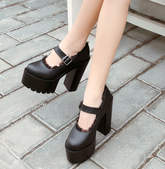 Leather Round Toe High Heels Pumps