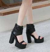 Leather Ankle-Wrap Sandals With Square Heels