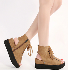 Lässige High Heels Stiefeletten mit Schnürung