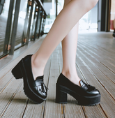 Round Toe Pumps With Square Heels