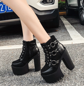 Square Heels Lace-Up Ankle Boots