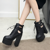 Lace-Up Round Toe Ankle Boots