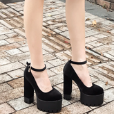 Round Toe Pumps With Square Heels