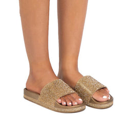 Chanclas de piel sintética con diamantes de imitación