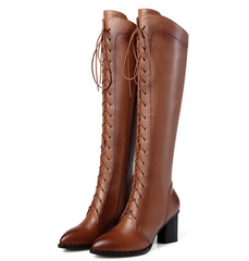 Echtes Leder High Heels Schnürstiefel