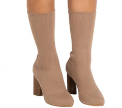 Botas de calcetín de punto de tacón alto, cálidas y elásticas