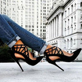 Thin High-Heeled Flock Pumps