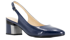 Klassische Sandalen aus Lackleder mit buntem Absatz