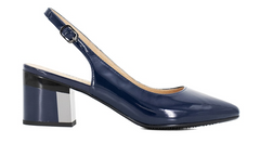 Klassische Sandalen aus Lackleder mit buntem Absatz