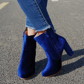 Square-Heeled Velvet Ankle Boots