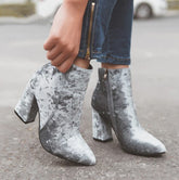 Velvet Square-Heeled Ankle Boots