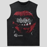 Oversized Graphic T Shirts - Lip Print Cotton Washed Loose Streetwear