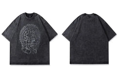 Camiseta gráfica extragrande de algodón lavado para hombre