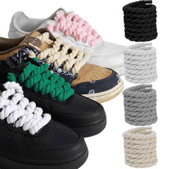Rope Shoe Strings 2pcs Bold Cotton Linen Twist Weave Shoelaces