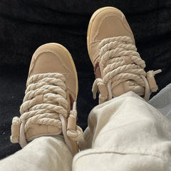 Rope Shoe Strings 2pcs Bold Cotton Linen Twist Weave Shoelaces