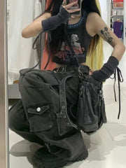 Emo Black Cargo Jeans for Women