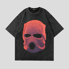 Camiseta negra lavada con estampado 3D extragrande para hombre