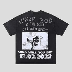 Camiseta con estampado de álbum de hip-hop de héroes y villanos