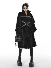 Punk Style Winter Women's Long Black Faux Fur Coat