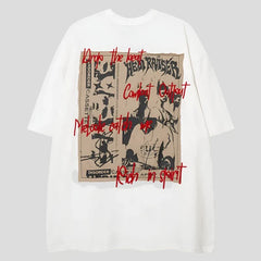 Camisetas oversize Y2K con parches retro de hip hop