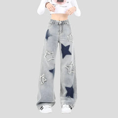 Blue Baggy Jeans with Five-Point Star Design