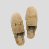 Winter Plush Flat Slippers with Metal Decor Elegant