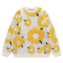 Übergroßer Pullover mit Sonnenblumenmuster