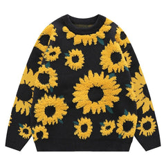 Übergroßer Pullover mit Sonnenblumenmuster