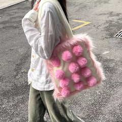 Flauschige Pom Poms Tasche in Pink