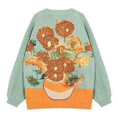 Strickjacke mit Sonnenblumen-Motiv von Van Gogh