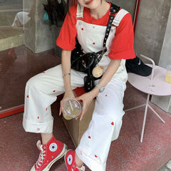 Vintage Overall mit roten Herzen
