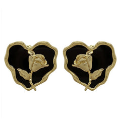 Pendientes de corazón de rosa estilo vintage
