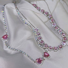 Collar de diamantes de imitación con corazón rosa Y2K