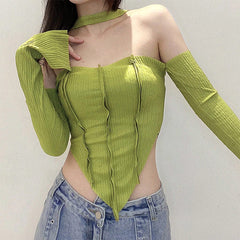 Y2K-Set aus Oberteil und Handschuhen