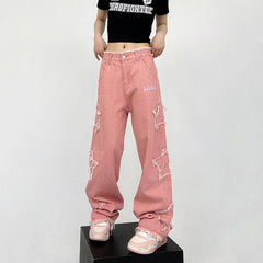 Y2K-Jeans in Pink mit Sternen