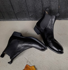Handgemachte weiche Stiefeletten Retro runde Zehen kurze Stiefel für Herbst und Winter Kaffee/Schwarz