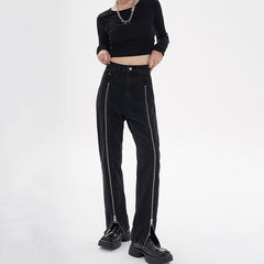 Grunge-Jeans mit Reißverschluss am Bein