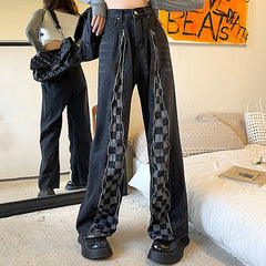 Karierte Jeans mit Reißverschluss