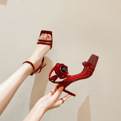 Floral Open-Toe High-Heeled Sandals