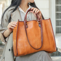 Luxury Vege Tanned Leather Tote Handbags