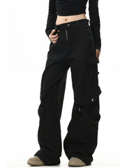 Schwarze Cargo-Jeans mit Hashtag-Drama-Print