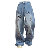 Grunge Aesthetic Cat Jeans in Blau