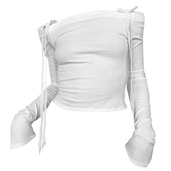 Schulterfreies Langarm-Top mit Schleife