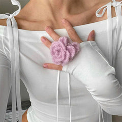 Schulterfreies Langarm-Top mit Schleife