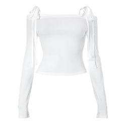 Schulterfreies Langarm-Top mit Schleife