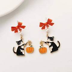 Pendientes de gato negro y calabaza