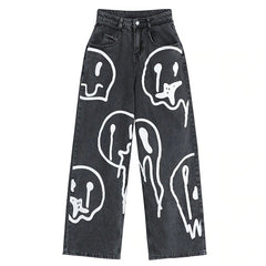 Jeans mit Fake-Smile-Print