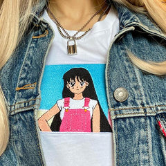 T-Shirt mit Anime-Stickerei