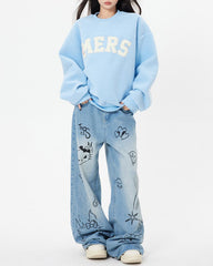 Grunge Aesthetic Cat Jeans in Blau